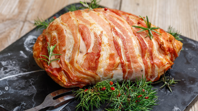 Bacon-wrapped turkey with rosemary
