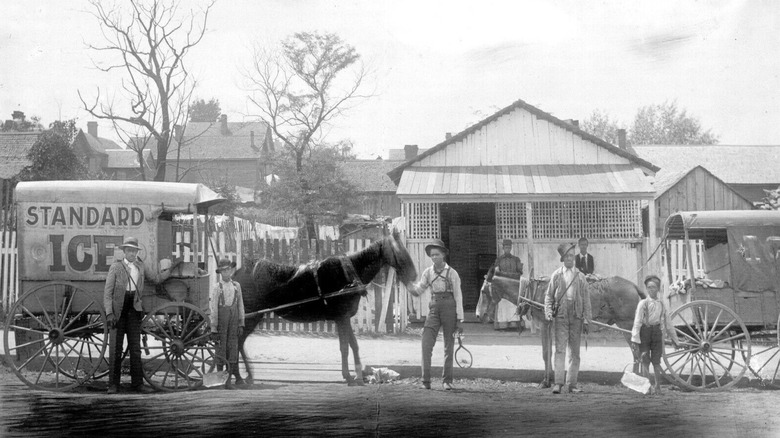 Horse-drawn ice wagons