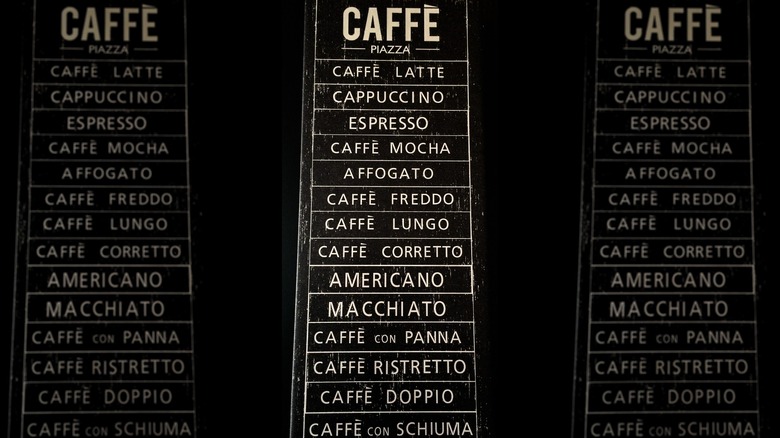 Italian coffee menu