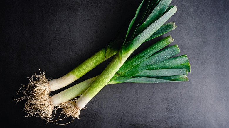 leeks on black background