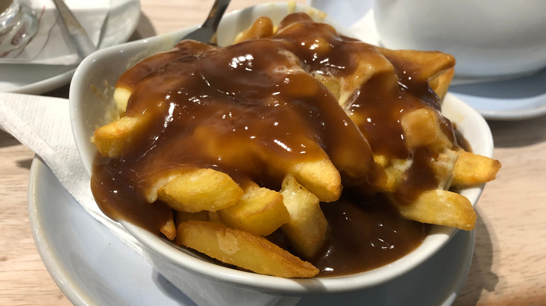 Fries with gravy in a bowl