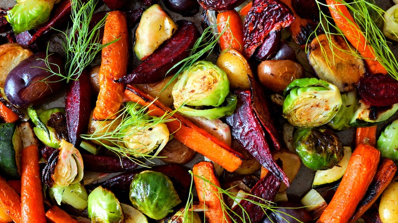 Roasted root vegetables cooked