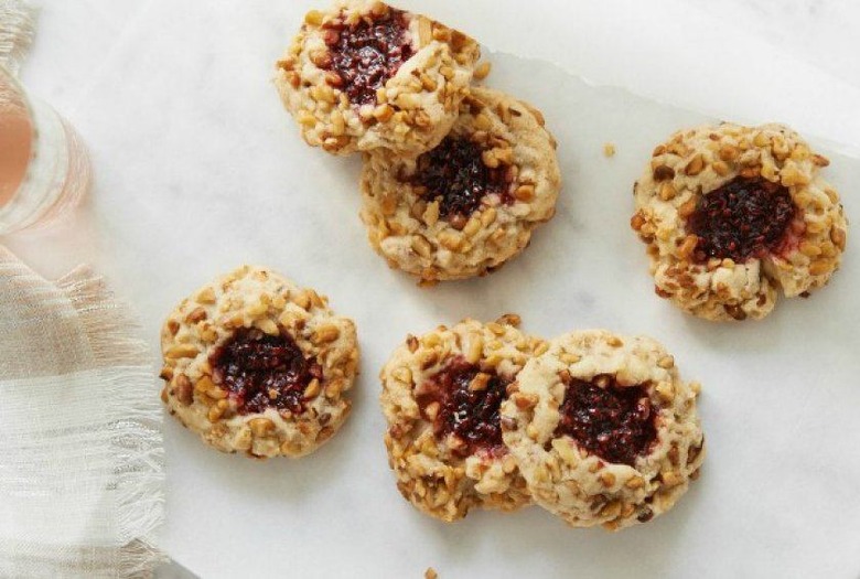 Walnut-Raspberry Linzer Thumbprint Cookies