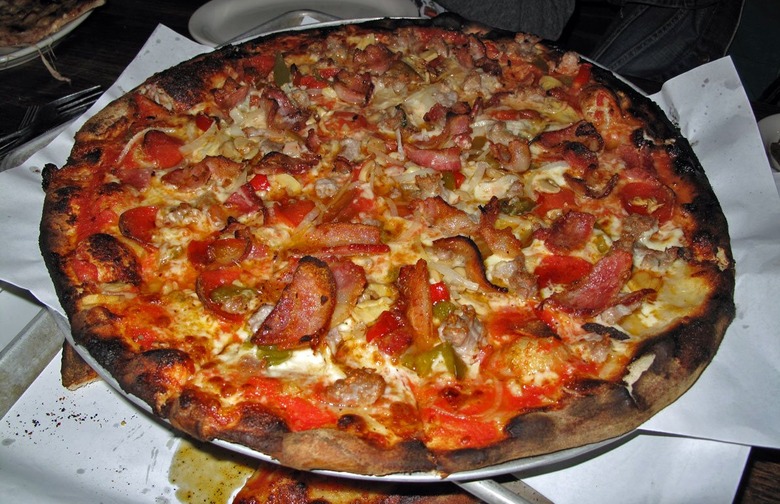 #13 Modern Apizza, New Haven, Conn. (Italian Bomb: Bacon, sausage, pepperoni, garlic, mushroom, onion, pepper, tomato, mozzarella)