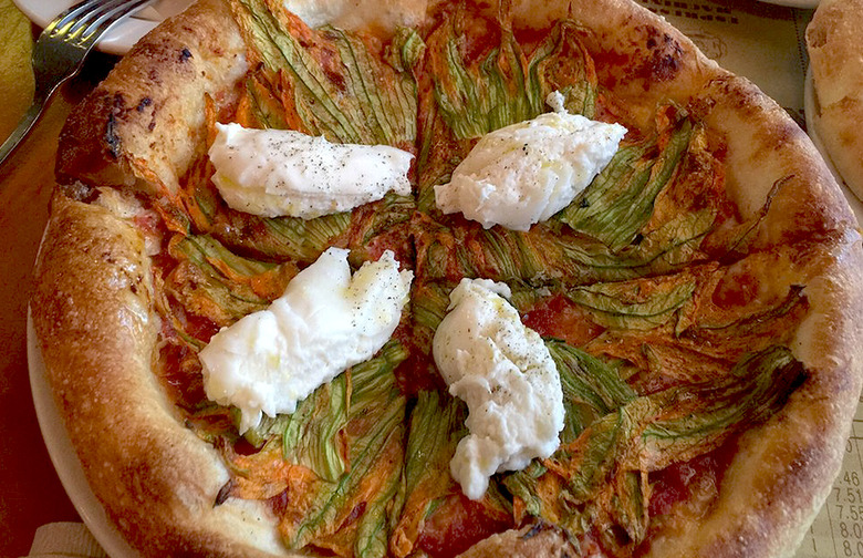 #59 Pizzeria Mozza, Los Angeles, Calif. (Squash blossoms, tomato, burrata mozzarella, tomato sauce)