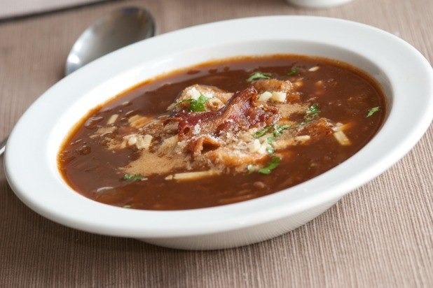 Onion Soup with Bacon, Winter Herbs, and Gruyère Recipe