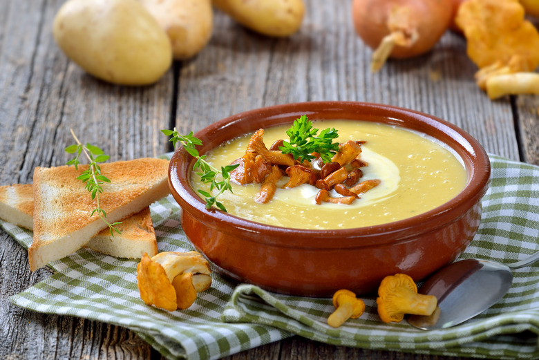 Sweet-Potato Soup with Lime Leaves, Beech Mushrooms, Basil, and Peanuts 