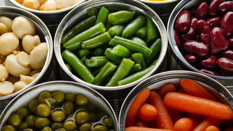 closeup of canned vegetables