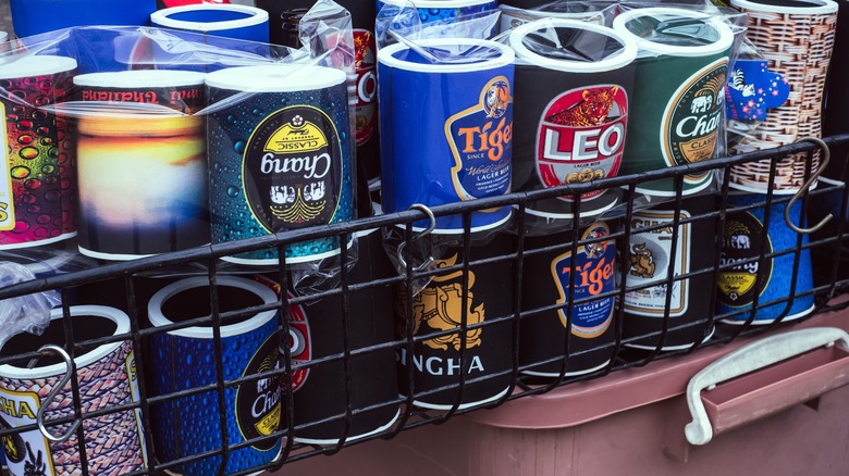 wire basket containing canned goods