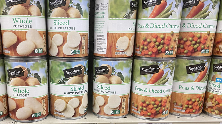 canned vegetables on display