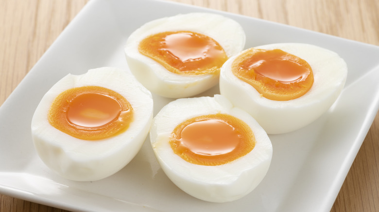 Plate of soft-boiled eggs