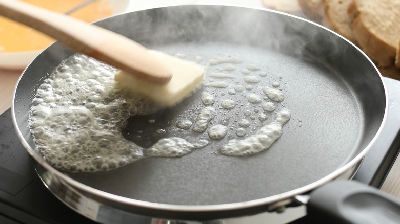 Butter sizzling in pan