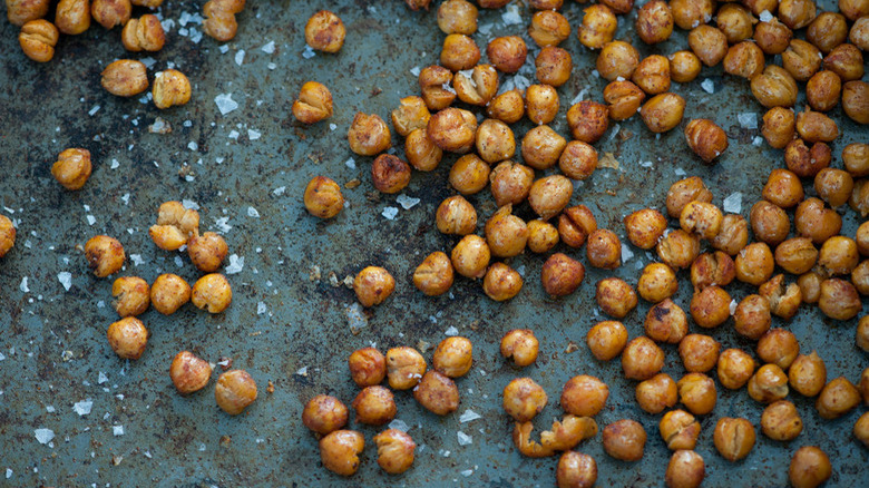 Tray of cheesy roasted chickpeas