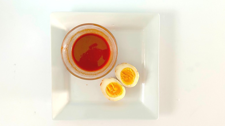 Gochujang-marinated hard-boiled egg