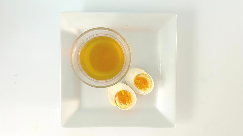 Olive brine-marinated hard-boiled egg