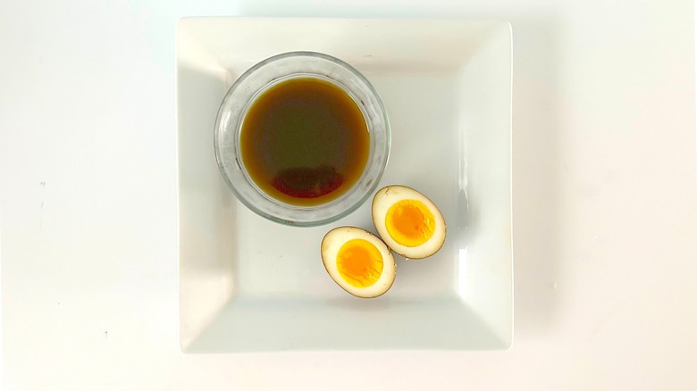 Worcestershire sauce-marinated hard-boiled egg