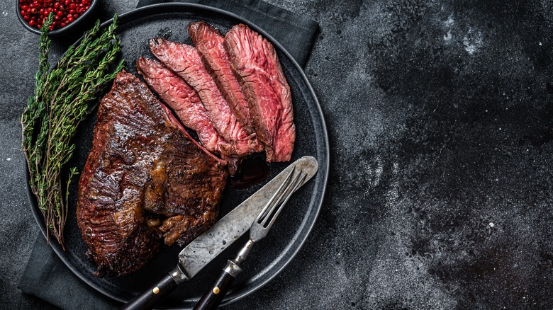 Grilled hanger steak sliced