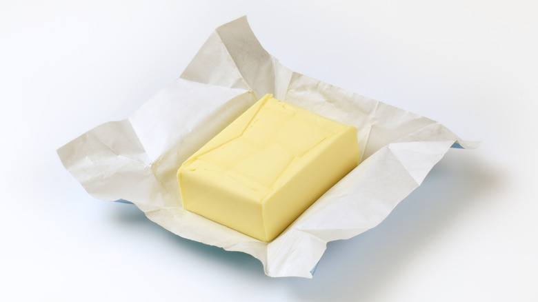 Unwrapped whole butter block