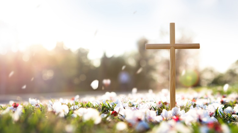 cross in flowery field