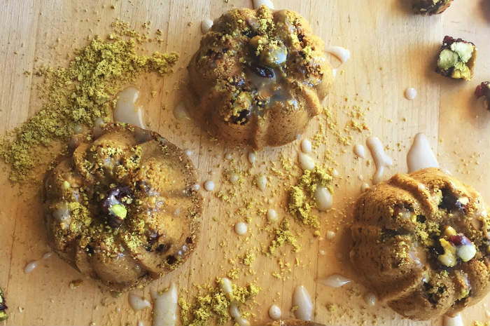 Jenny Engel and Heather Goldberg's Mini Pistachio Chewy Bite Rum Bundt Cakes