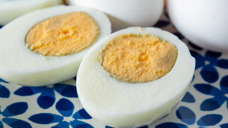 hard-boiled eggs with green rings