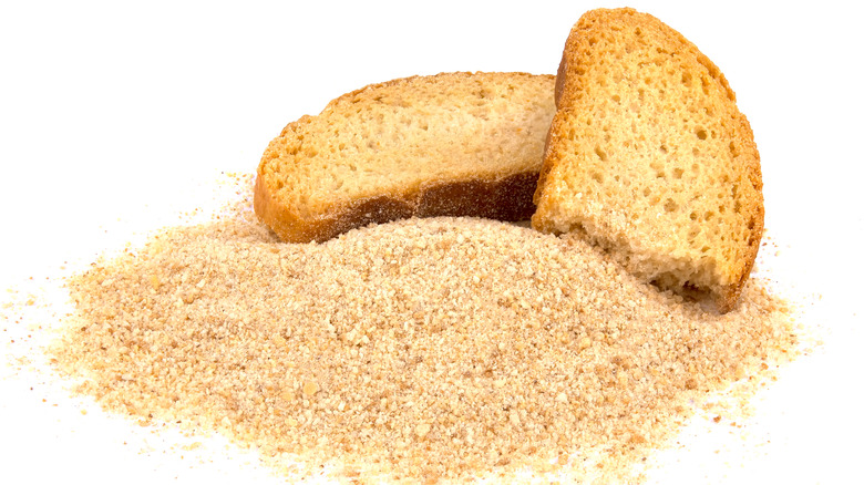 Breadcrumbs and bread white background