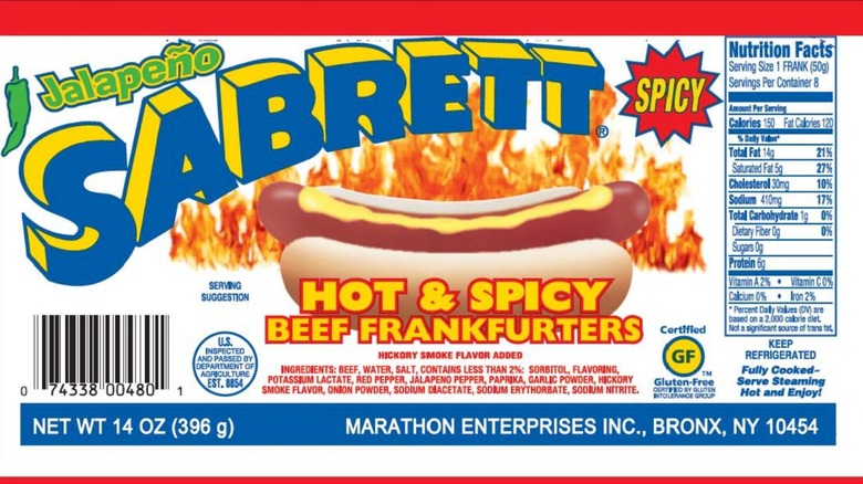 Sabrett Hot & Spicy Beef Frankfurters label