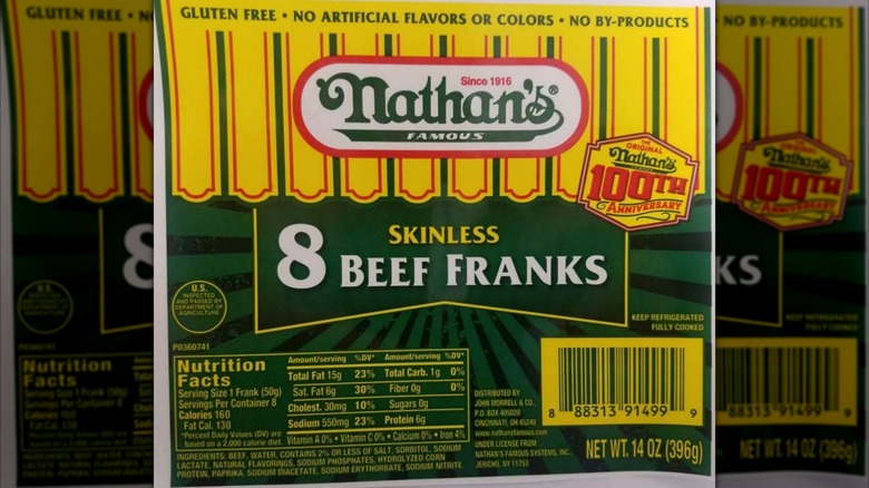 Nathan's Famous Skinless Beef Franks label