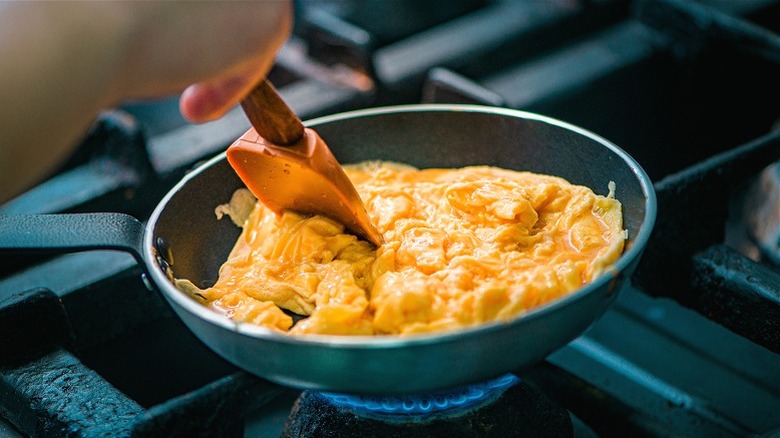 scrambled eggs in a pan