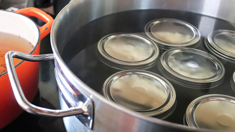 Cans in water bath 