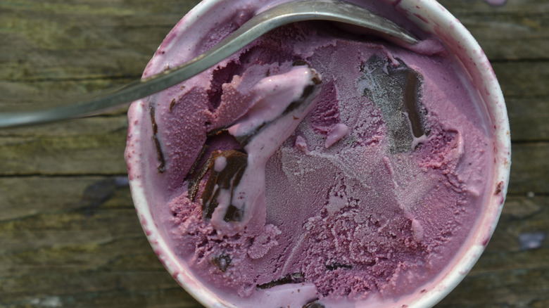 spoon inside purple ice cream