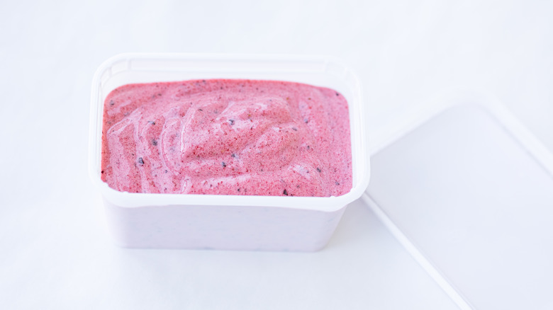 open pink ice cream container