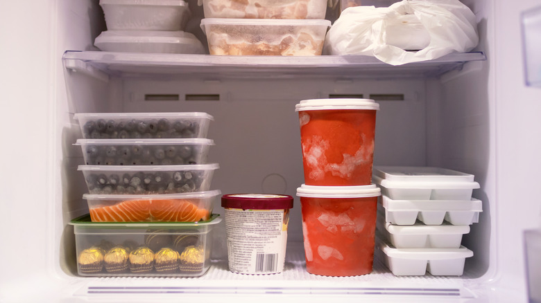 variety of food in freezer