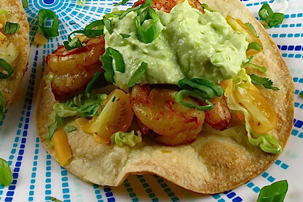 Avocado Crema over Shrimp Tostadas with Voskos Greek Yogurt Recipe