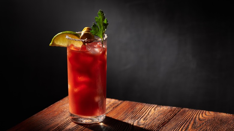 Bloody caesar cocktail with lime