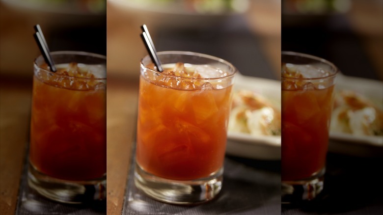 Tomato basil caipirinha with ice