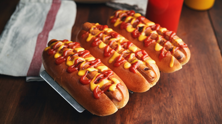 hot dogs with ketchup and mustard