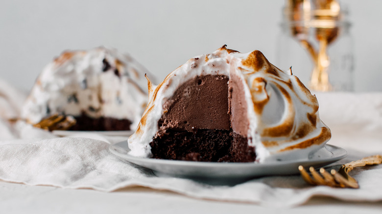 baked alaska on white plate