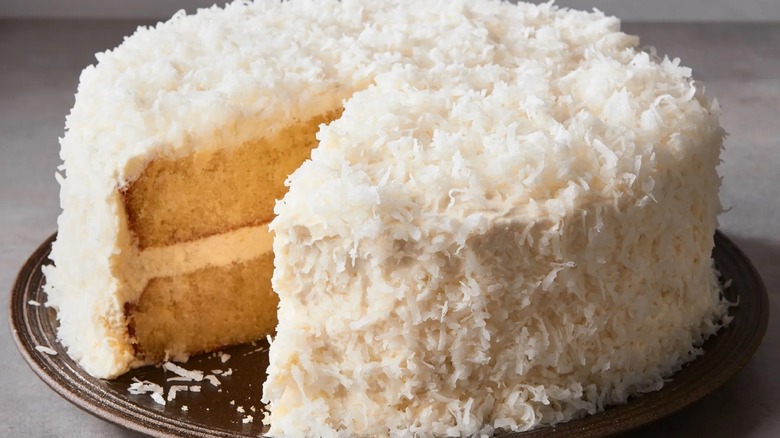 coconut cake with missing slice