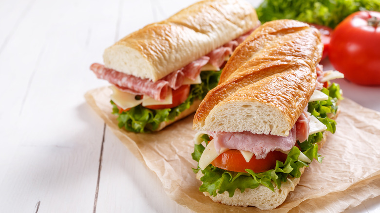 ham sandwich on baguette