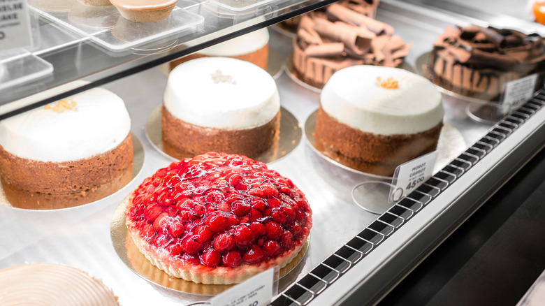 supermarket cakes with raspberry topping