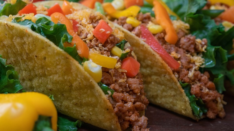 close up of crunchy hard tacos