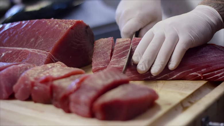 Portioning tuna at Truluck's