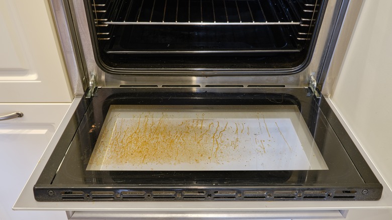 Dirty glass window on oven