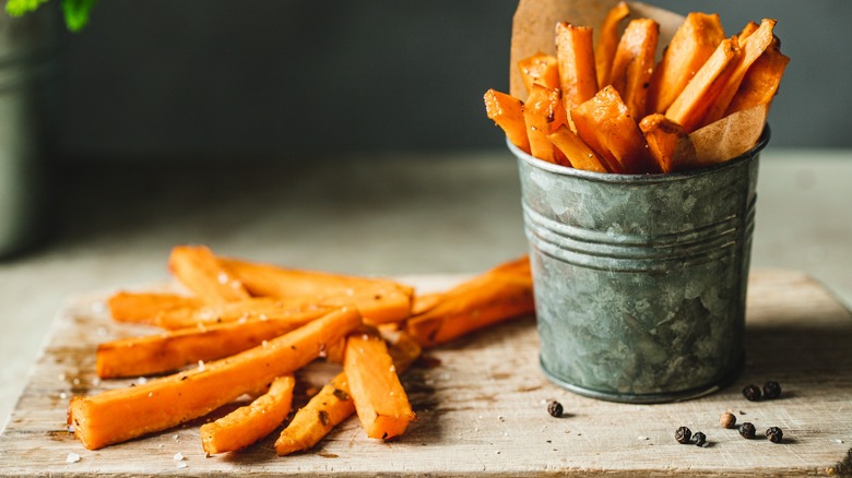 Sweet potato fries in tin