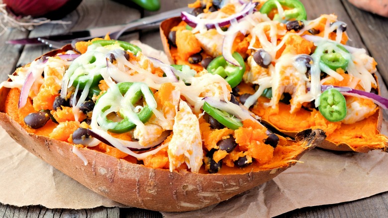 Baked sweet potatoes with toppings