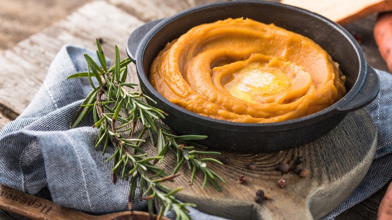 Sweet potato mash in dish