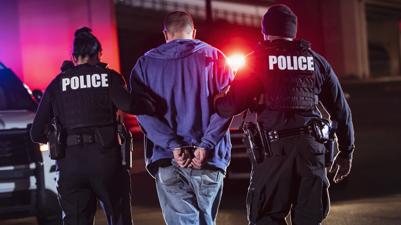 two police officers arresting criminal 