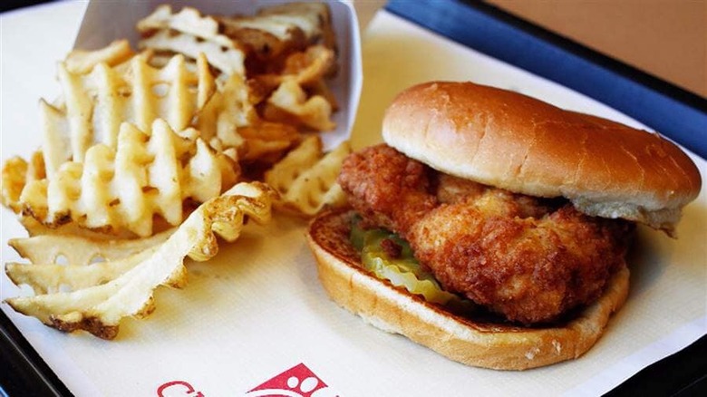 Chicken sandwich with side of fries