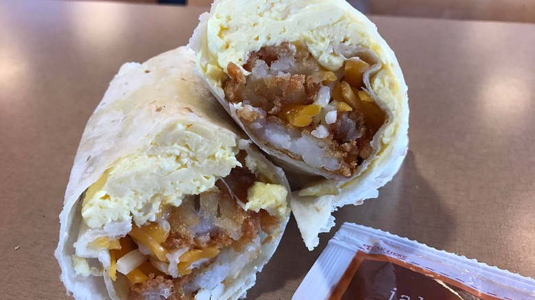 Hash brown burrito with sauce